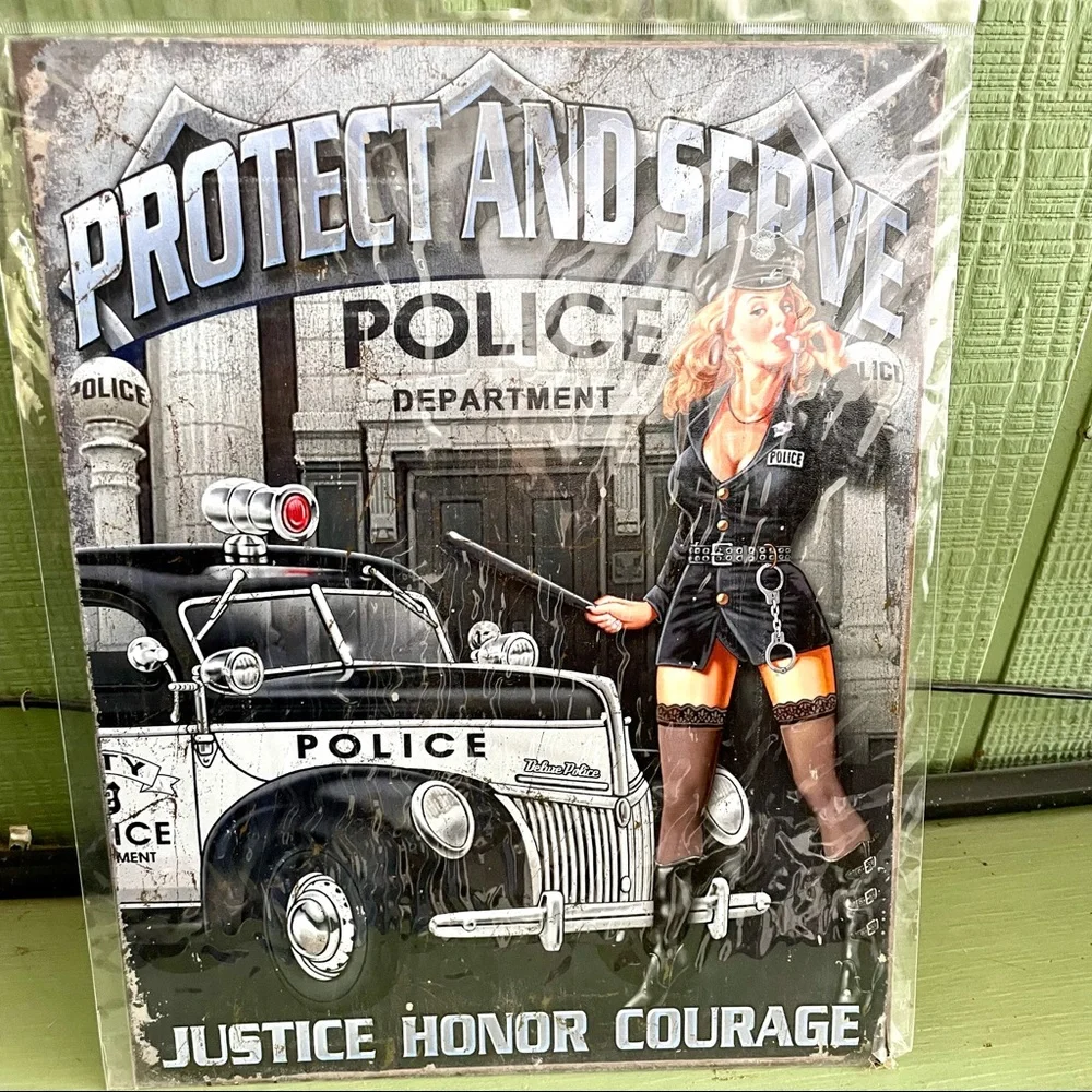 NEW Police Protect And Serve Metal Sign